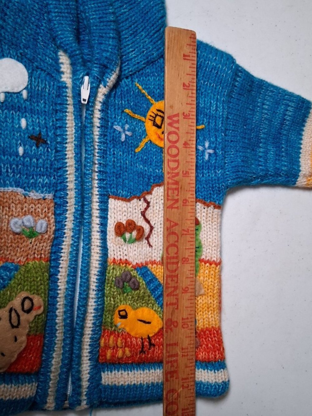 Hand Knit Peruvian Cardigan Sweater Kids Blue Mountain Sheep Sun Snail Zip - Picture 4 of 16